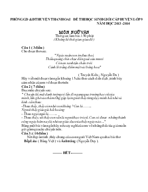 Đề thi học sinh giỏi cấp huyện lớp 9 năm học 2013 -2014 môn Ngữ Văn
